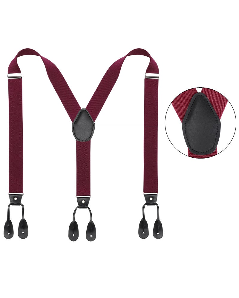 Kajeer Mens Adjustable Button End Suspenders - Y-Back Elastic Tuxedo Suspenders with Heavy Duty Leather Buttons End (Wine red) - Image 2